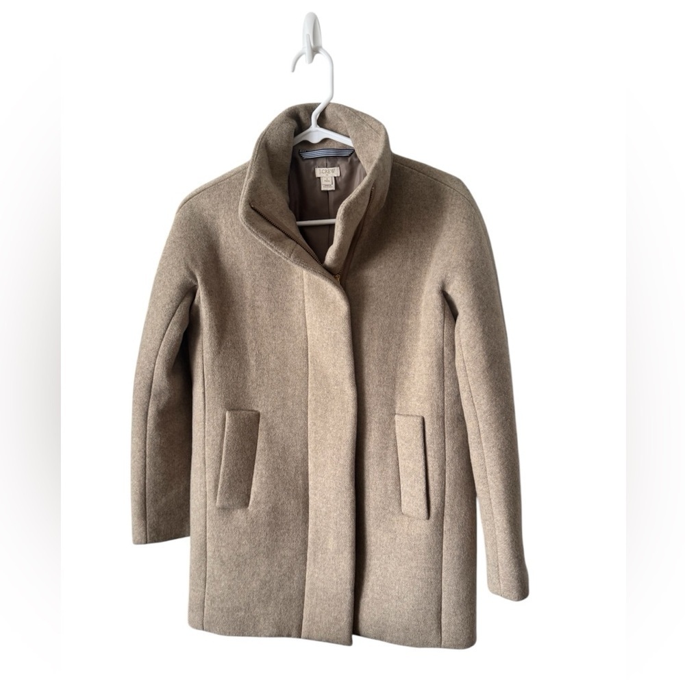 J. Crew Tan Beige Wool Blend City Coat Mid length Womens Sz 0P